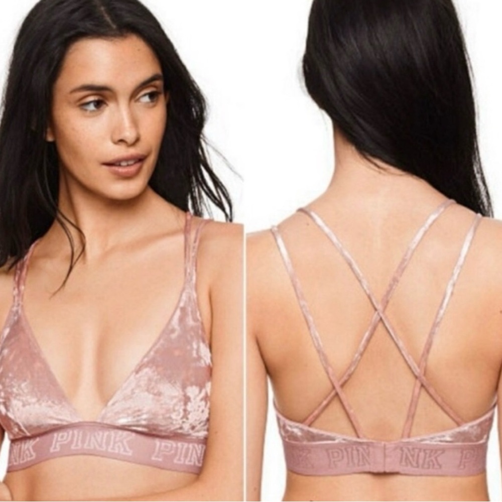Victorias Secret PINK Crushed Velvet Dusty Pink Bralette Lounge